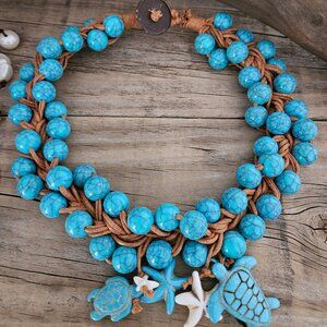Bohemian Turquoise color Chunky Fashion Statement Sea life Necklace